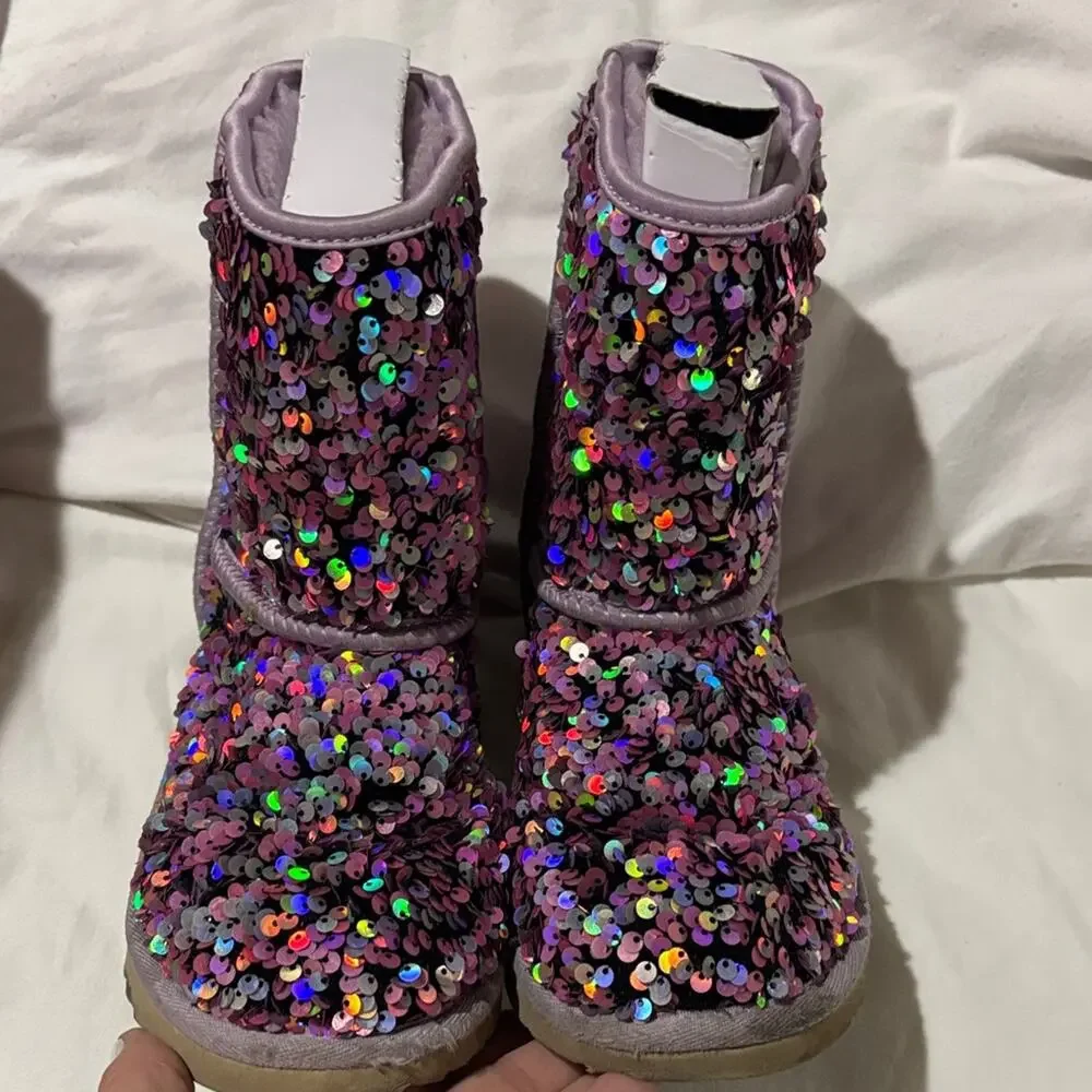 UGG 3 classic II Stellar sequin boot lavander pink shade guc box stored